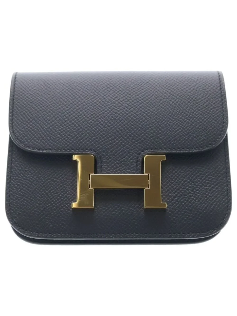Hermes Constance Slim Epsom Gold Pouch Wallet Compact Navy